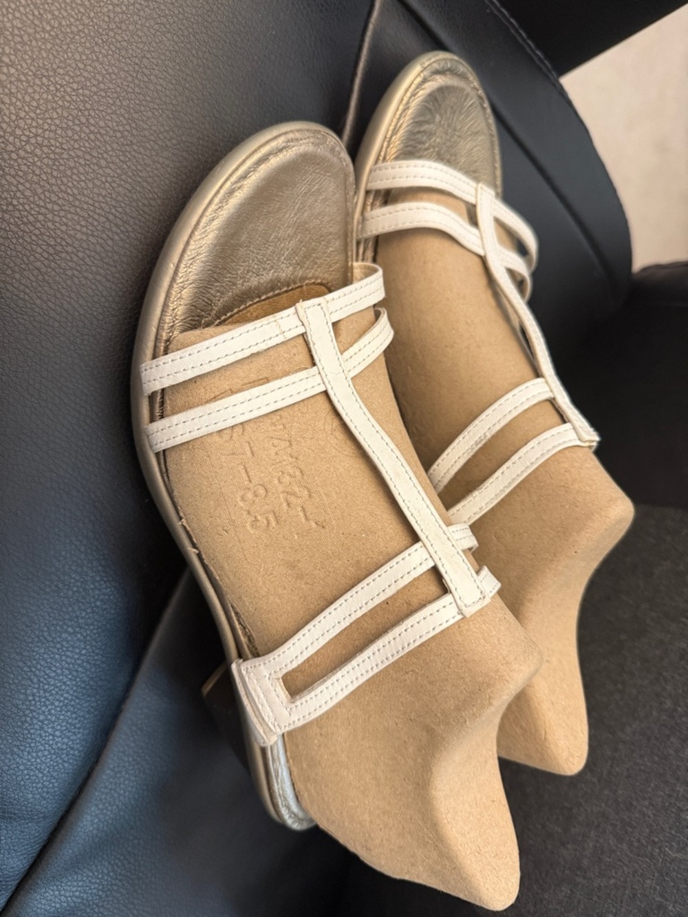 Naot Women's Strappy Sandals in Metallic Bronze and Cream Leather
